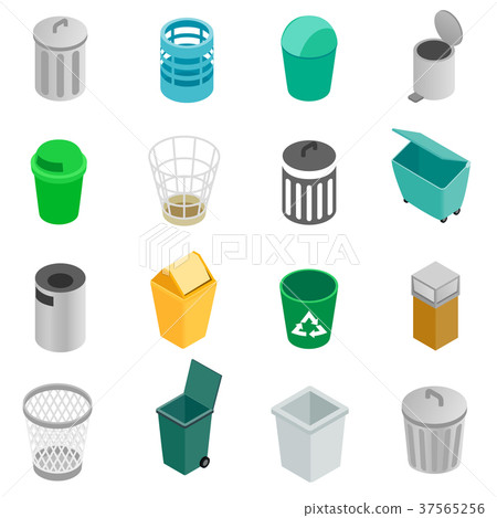 Trash can icons set, isometric 3d style  37565256