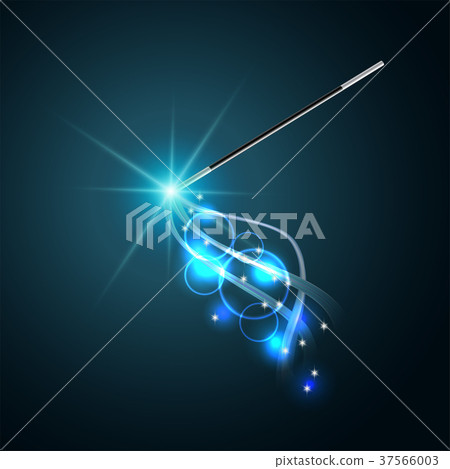 Magic wand with magical blue sparkle trail 37566003