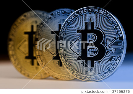 closeup of golden bitcoin metallic coins closeup of golden bitcoin metallic coins 37566276