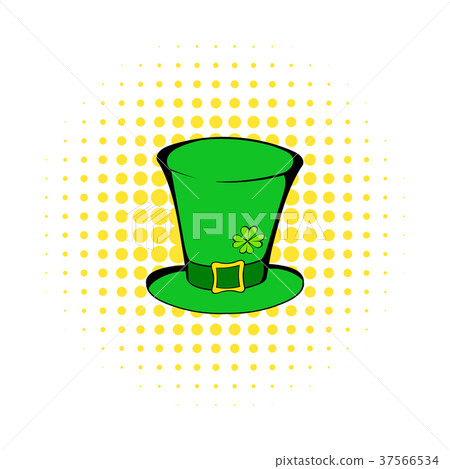 Green leprechaun cylinder hat icon, comics style 37566534