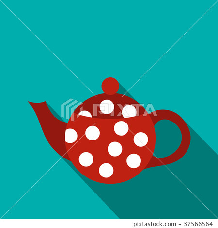 Red spotty teapot icon, flat style 37566564