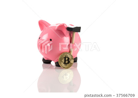 Bitcoin coin and a piggy bank 37566709