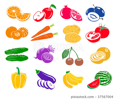 Fruits and vegetables set icons Fruits and vegetables set icons 37567004