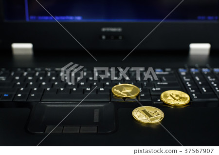 Bitcoin, litecoin ethereum on PC, souvenirs coins 37567907