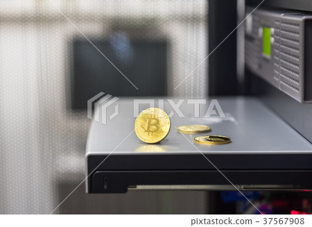 Bitcoin, litecoin ethereum on PC in the serverroom Bitcoin, litecoin ethereum on PC in the serverroom 37567908