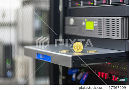 Bitcoin, litecoin ethereum on PC in the serverroom Bitcoin, litecoin ethereum on PC in the serverroom 37567909