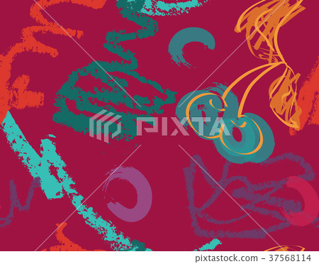 Crayon rough strokes and cherry on deep red 37568114