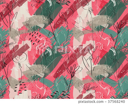 Roughly sketched dandelion flower pink green 37568240