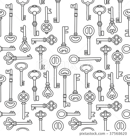 Key Copy Design Patterns Vintage key seamless pattern, outlines, vector - Stock Illustration ...
