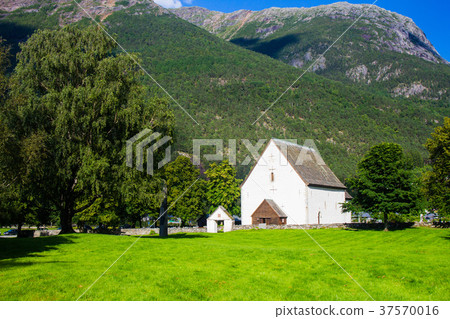 Antique traditional norwegian church. Kinsarvik 37570016