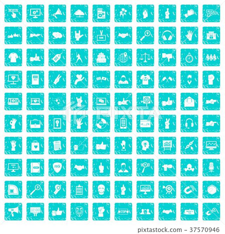 100 different gestures icons set grunge blue 100 different gestures icons set grunge blue 37570946