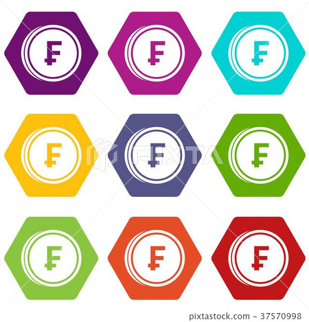 Franc coins icon set color hexahedron 37570998