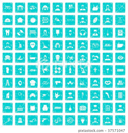 100 different professions icons set grunge blue 37571047