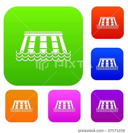 Hydroelectric power station set color collection 37571050
