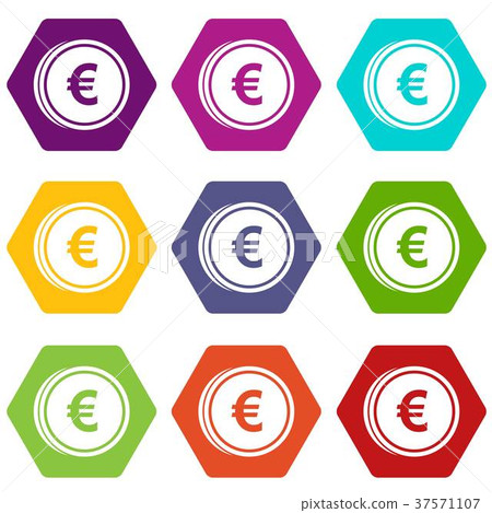 Euro coins icon set color hexahedron Euro coins icon set color hexahedron 37571107
