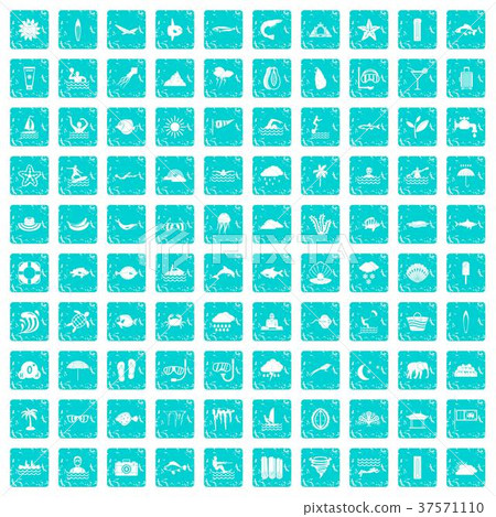 100 diving icons set grunge blue 37571110
