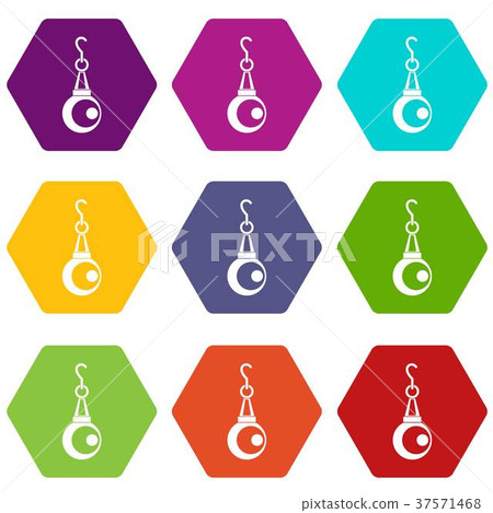 Beauty pearl pendant icon set color hexahedron 37571468