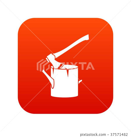 Axe stuck in a tree stump icon digital red 37571482