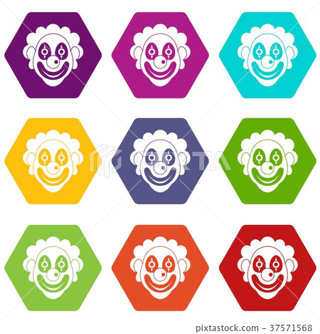Clown icon set color hexahedron 37571568
