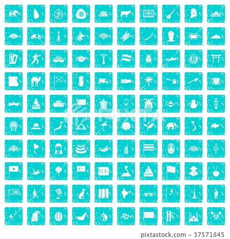 100 Asia icons set grunge blue 100 Asia icons set grunge blue 37571845