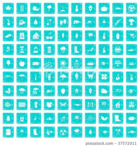 100 garden stuff icons set grunge blue 37572011