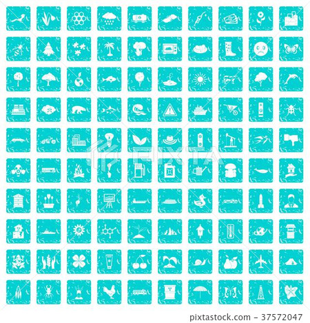 100 global warming icons set grunge blue 37572047