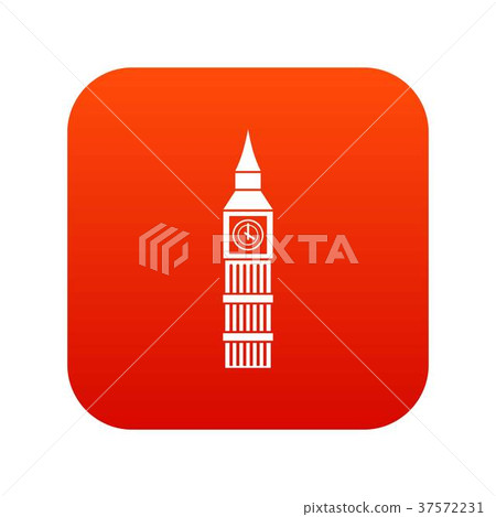 Big Ben clock icon digital red 37572231