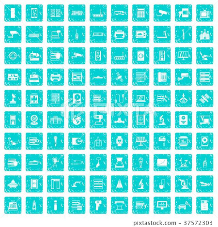 100 hardware icons set grunge blue 37572303