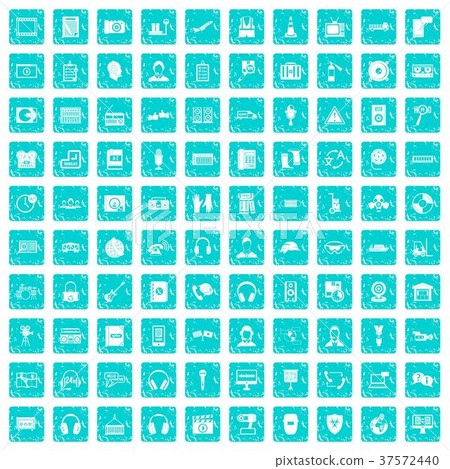 100 headphones icons set grunge blue 100 headphones icons set grunge blue 37572440