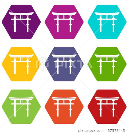 Japanese torii icon set color hexahedron Japanese torii icon set color hexahedron 37572445
