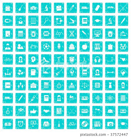 100 hi-school icons set grunge blue 37572447