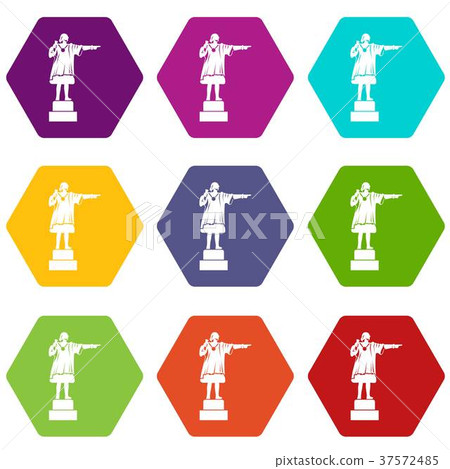 Columbus monument icon set color hexahedron 37572485