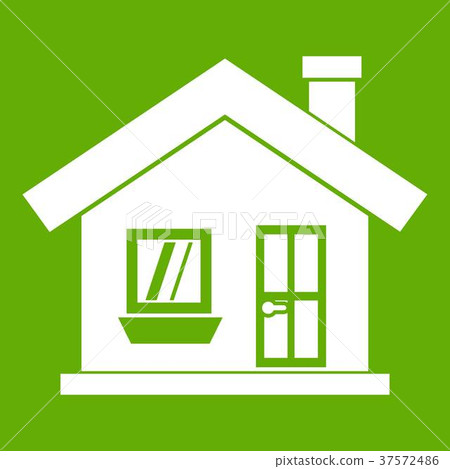 One-storey house with a chimney icon green 37572486