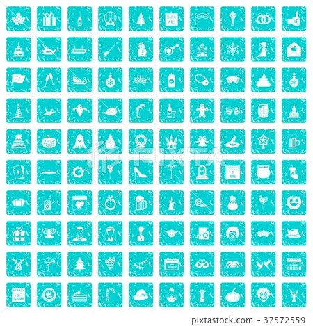 100 holidays icons set grunge blue 37572559