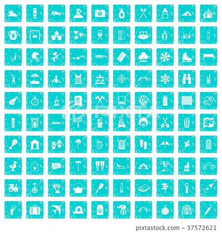 100 holidays family icons set grunge blue 37572621