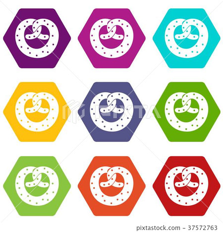Pretzels icon set color hexahedron Pretzels icon set color hexahedron 37572763