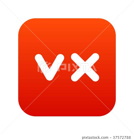 Fat tick and cross icon digital red 37572788