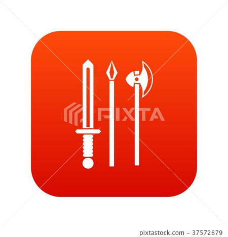 Ancient weapon sword, pick and axe icon digital red 37572879