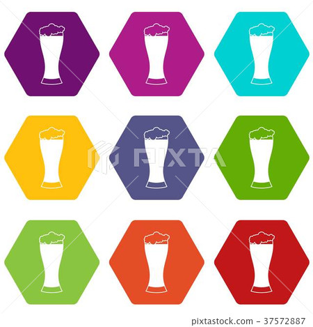 Glass of beer icon set color hexahedron 37572887