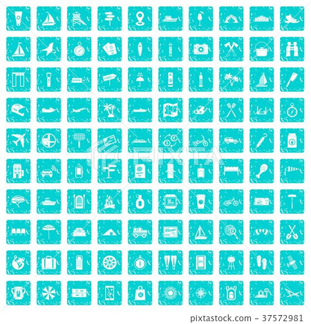 100 journey icons set grunge blue 37572981