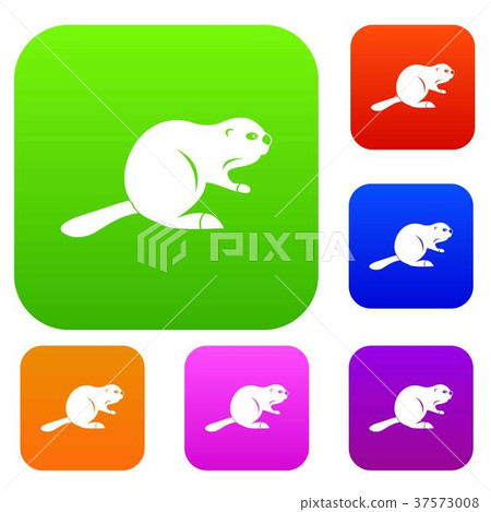 Canadian beaver set color collection - Stock Illustration [37573008 ...