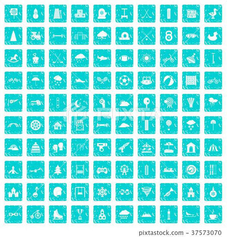 100 kids games icons set grunge blue 100 kids games icons set grunge blue 37573070