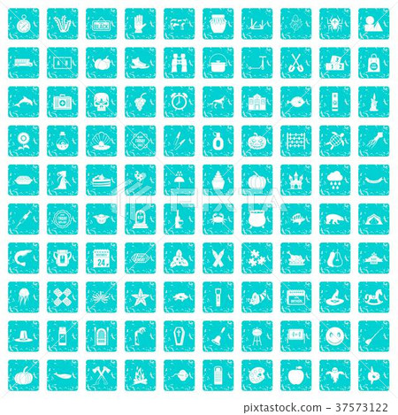 100 autumn holidays icons set grunge blue 37573122