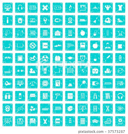 100 learning kids icons set grunge blue - Stock Illustration [37573287 ...