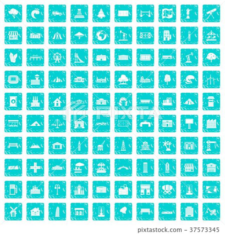 100 landscape element icons set grunge blue 37573345