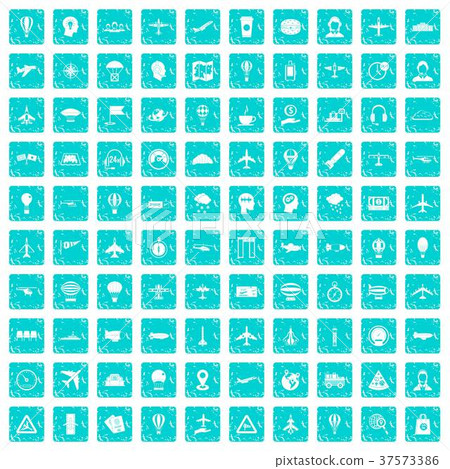 100 aviation icons set grunge blue 37573386