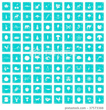 100 live nature icons set grunge blue 37573388