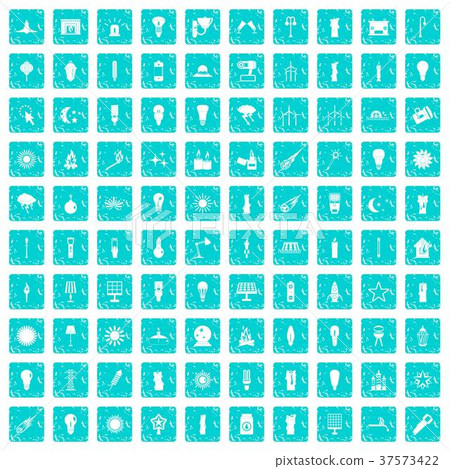 100 light source icons set grunge blue-插圖素材 [37573422] - PIXTA圖庫