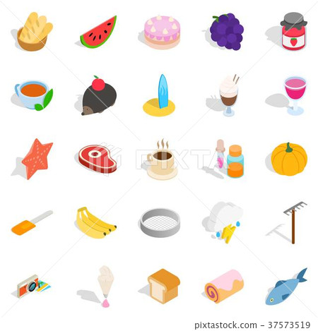 Snack for tea icons set, isometric style Snack for tea icons set, isometric style 37573519