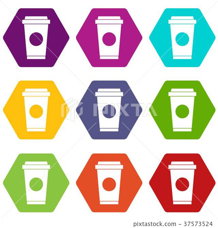 Coffee in take away cup icon set color hexahedron 37573524
